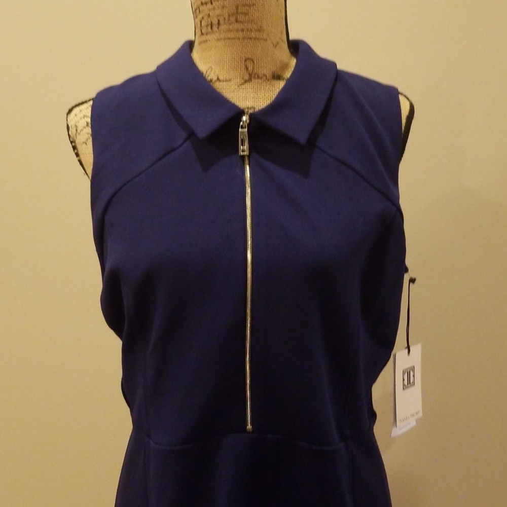 Ivanka Trump navy collars zipper feont eve dress - Picture 2 of 5